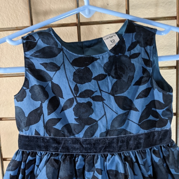 She'll be a cutie patootie in this adorable blue/black floral dress.  Size: 12M - Picture 4 of 9